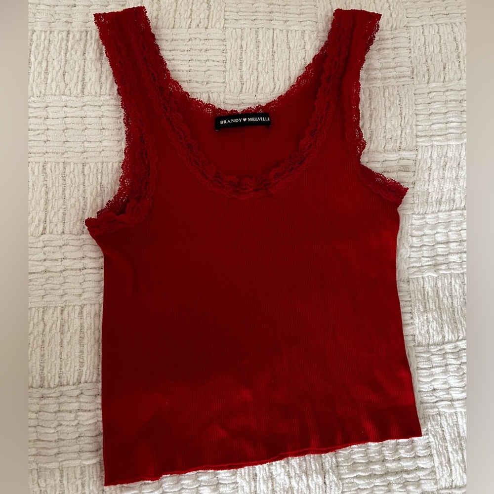 brandy melville red lace trim top